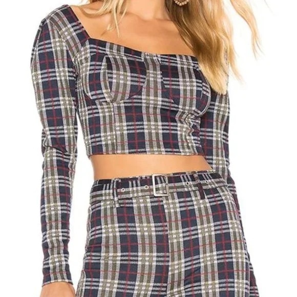 Free People Sz 2 Plaid Grunge Punk Preppy Academia Modern Love Bustier Crop Top - Picture 1 of 10